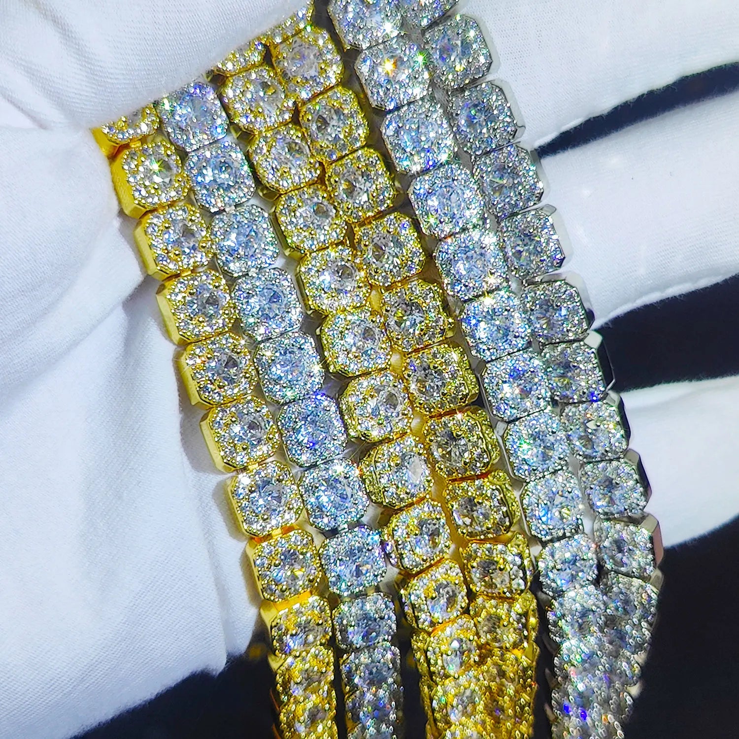 HHIOK Clustered Diamond Tennis Chain Miami Tennis Link Bracelet for Women 7MM Iced Out CZ Cuban Necklace Hip Hop Jewelry Gifts