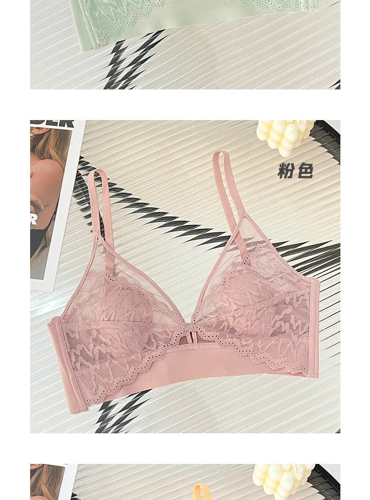 Sexy Lace Crop Top Deep V Backless Camisole Hollow Mesh Bra Female Solid Color Seamless Underwear Removable Chest Pad Tank Top