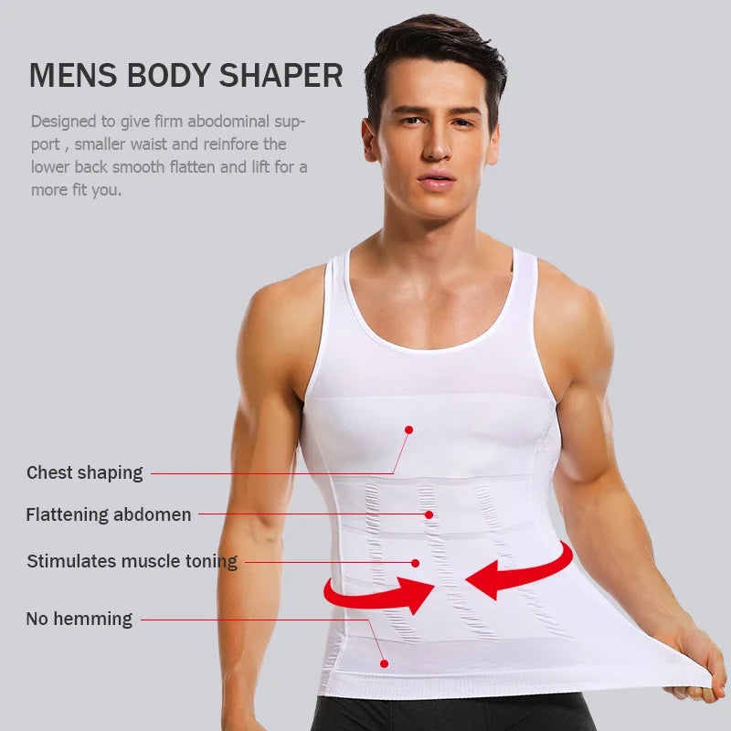 Men Slimming Body Shaper Abdomen Reducer Underwear Tank Top Sleevelss Wide Strap Shapewear Fitness Posture Correct Belly Abdominal Fat Reducer Vest Breathable Soft Waist Trainer S-3XL