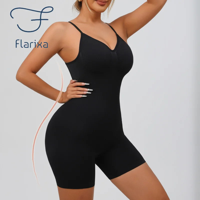Flarixa Women's Low Back Seamless Bodysuit Tummy Control Hip Lifter Full Body Shaper Backless Shapewear Jumpsuit Slim Corset