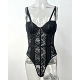 Sexy Lace Bodysuit for Women Bodies Elegant Women's Top 2025 New Summer Solid Bodycon Ribbed Bodysuits
