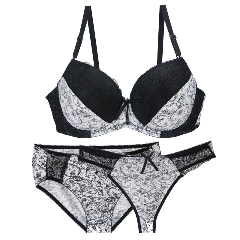 2024 New Sexy Push Up Bra Sets For Women 3 Piece Underwear BCDEF Cup Beige Black Blue Purple Red White Plus Size Lingerie