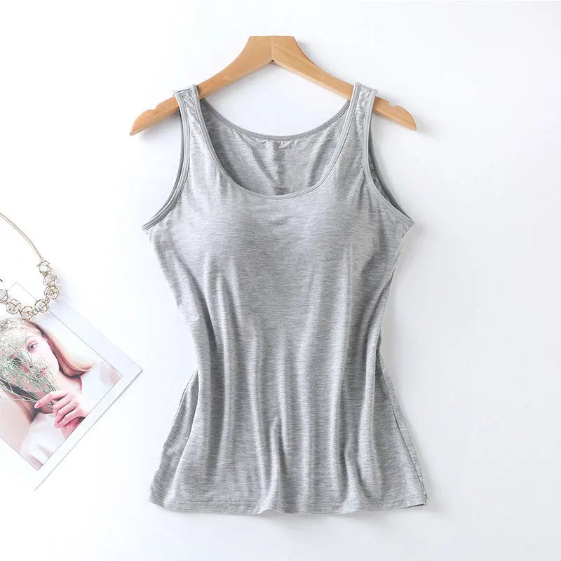 2026 Women's Vest Tops With Built In Bra Neck Vest Padded Slim Fit Tank Tops Sexy Shirts Feminino Casual Underlay shirt slimming