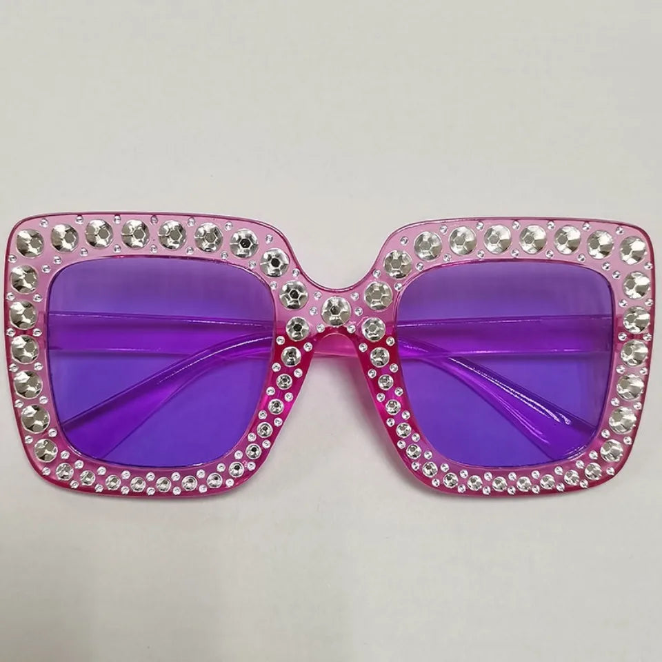Diamond Oversized Sunglasses Big Square Frame Sunglasses UV400 Crystal Eyewear Retro Rhinestone Frames Eyeglasses