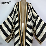 WINYI Kimono Africa Summer Boho Stripe Print Beach Swimwear Elegant Cardigan Sexy Holiday Maxi Beach Wear Swimsuit Evening Dress
