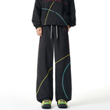 Unisex 2‑Pieces Tracksuit Set Color Contrast Stitching Stand Collar Zip‑Up Jacket Wide Leg Pants Windproof Outdoor Hiking Set