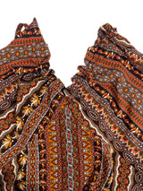 Women's Summer Ethnic Pattern Backless Split Thigh Dress Ladies Summer Clothes Boho Fashion Frill Trim Long Dress for Beach