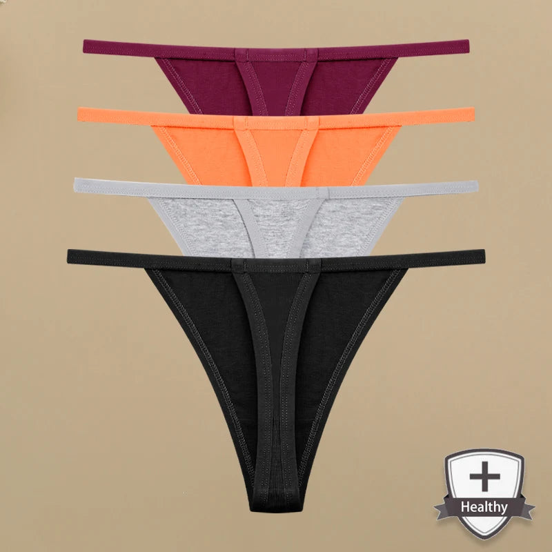 4Pcs Women's Cotton Thongs Sexy Thin Waist Underwear Traceless Low Waist G-string Sports T-Back Female Breathable Panties S-XL
