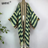 WINYI Kimono Africa Summer Boho Stripe Print Beach Swimwear Elegant Cardigan Sexy Holiday Maxi Beach Wear Swimsuit Evening Dress
