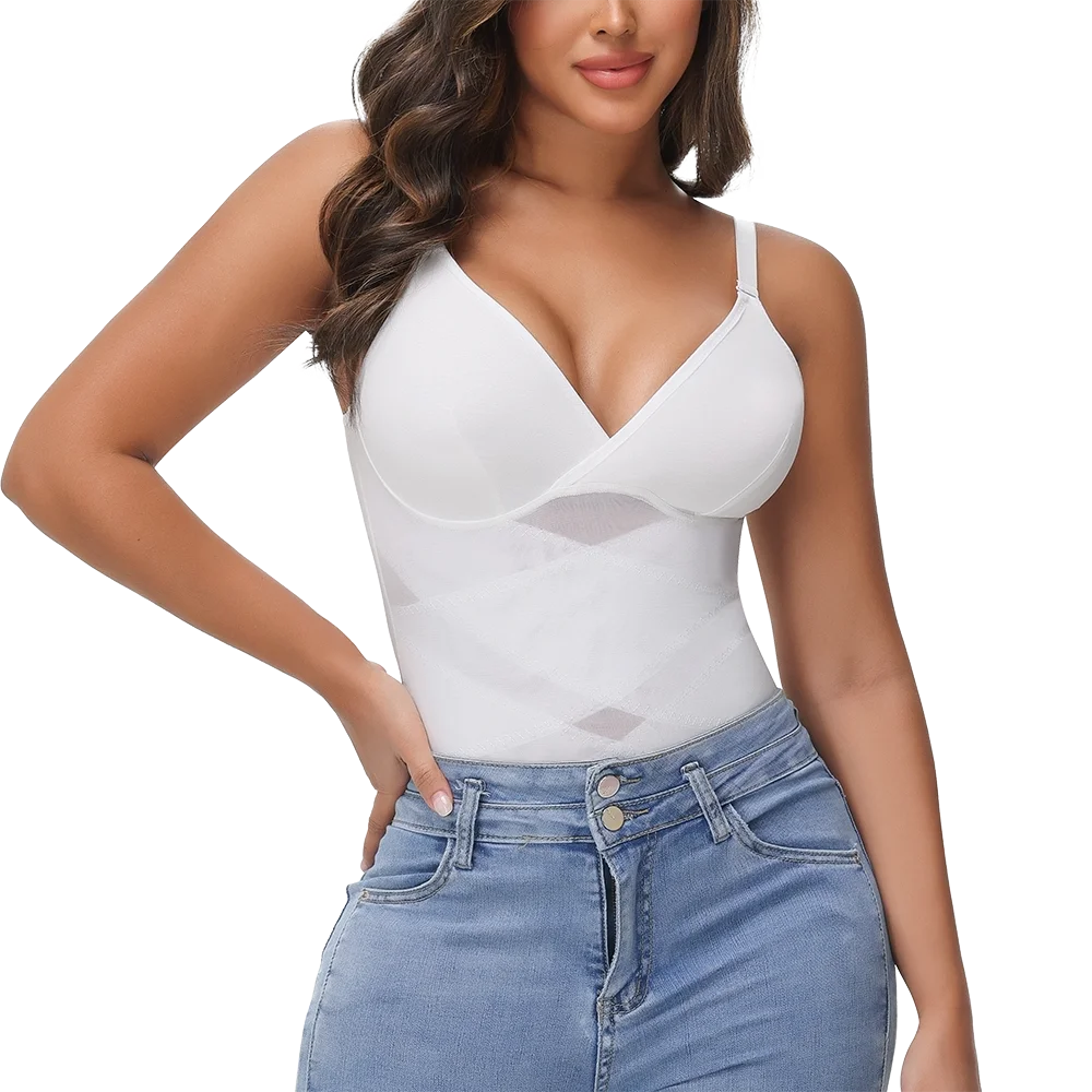 Women Cross Tummy Control Shapewear Sexy Mesh Slimming Waist Briefs Bodysuit Thin Breast Cup Body Shaper Butt Lifter Smooth Body