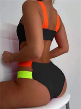 Sexy Black Contrast One Piece Swimsuit 2026 Women Neon Strap Hollow Out Backless Monokini Summer Bathing Suit Patchwork Swimwear