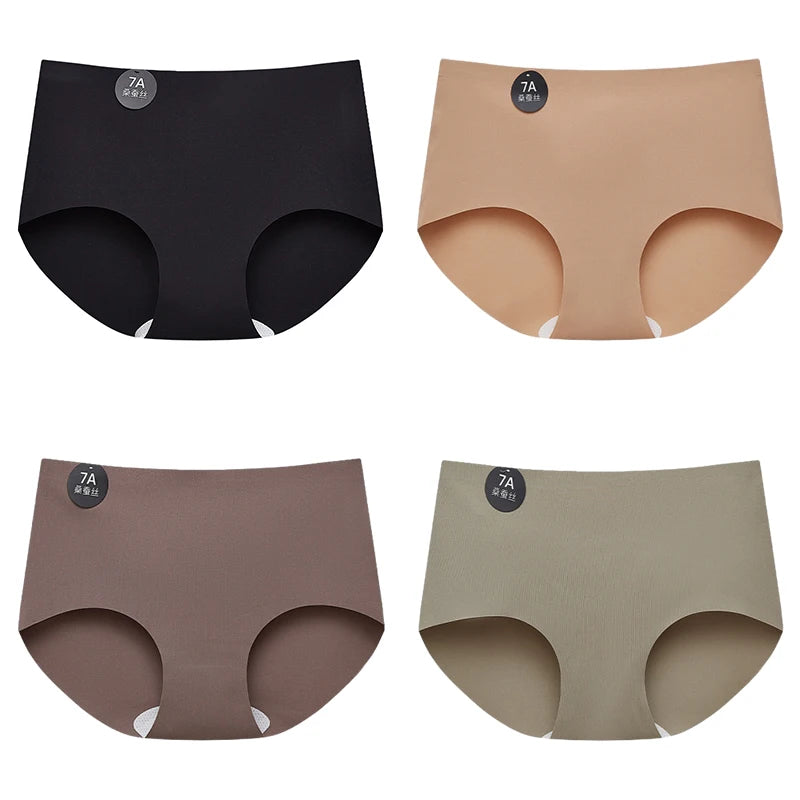 Falllsweet 4Pcs/Set Seamless Silk Briefs For Women Mulberry Silk Panties Comfortable Underpants Soft Lightweight Underwear M-2XL