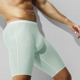 1pc Men Ice Silk Boxers Shorts Sports Long Leg Shorts Underwear Thin Seamless Anti-wear Panties Breathable Comfortable Underpant