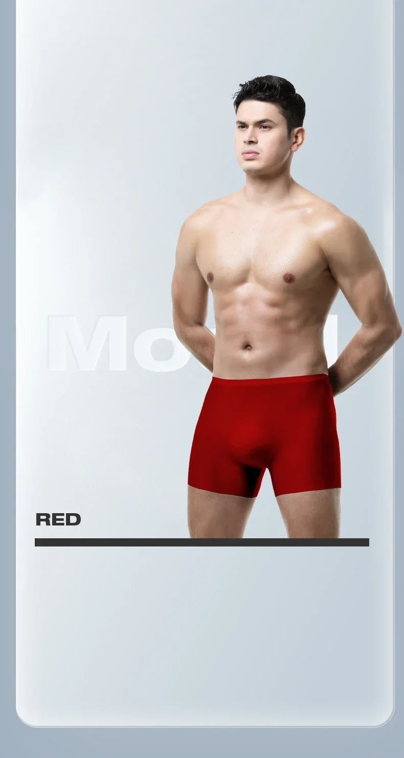 Men's 3D Molded Ice Silk Seamless Boxer Briefs, Extended Thin Sports Underwear for Summer