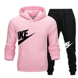 New men's casual fitness and running sportswear for autumn and winter, fashionable printed loose hooded pullover + long pants se
