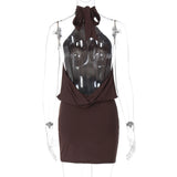 Dulzura Summer Fashion Sexy Halter Sleeveless Lace Up Backless Bodycon Mini Dress Women'S Solid Elegant Party Club Street Outfit