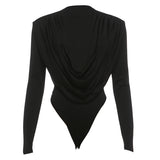 Weird Puss Deep v Swing Collar Bodysuits Woman Elegant Ruched Full Sleeve Skinny Stretch Basic Wild Spring Fashion Body Tops