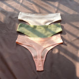 3 Pcs Seamless Ladies Ribbed Cotton Thong Simple Women's Low Waist Bikini Briefs Sports Girls Underwear Plus Size