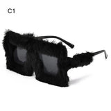 Y2K Oversized Plush Sunglasses Style Soft Fluffy Winter Shades Party Christmas Halloween Cosplay Novelty Glasses for Women