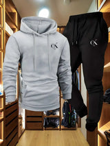 2025 Men'S Hoodie & Sweatpants Set - Casual Gray Loungewear with Pockets Drawstring Hood and Ribbed Waistband -Season Comfort