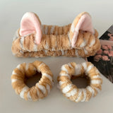 Cute Cat Ears Headband And Wristbands Plush Headband Washing Face Hairbands Suitable For Women And Men Home Casual Headwear