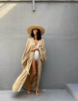 Solid Beach Cover Up Women Self Belted Wrap Kimono Dress Swimsuit 2025 New Robe Summer Beachwear Factory Supply