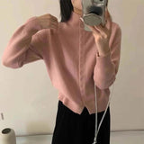 New Soft Comfortable Stand-Up Collar Sweater Cardigan Women Simple Single Breasted Cardigans Coat Autumn Solid Knitted Outerwear