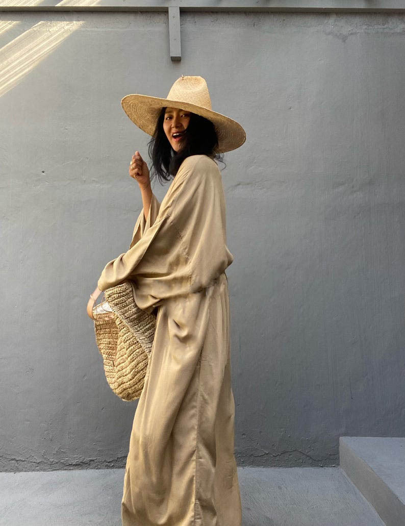 Solid Beach Cover Up Women Self Belted Wrap Kimono Dress Swimsuit 2025 New Robe Summer Beachwear Factory Supply