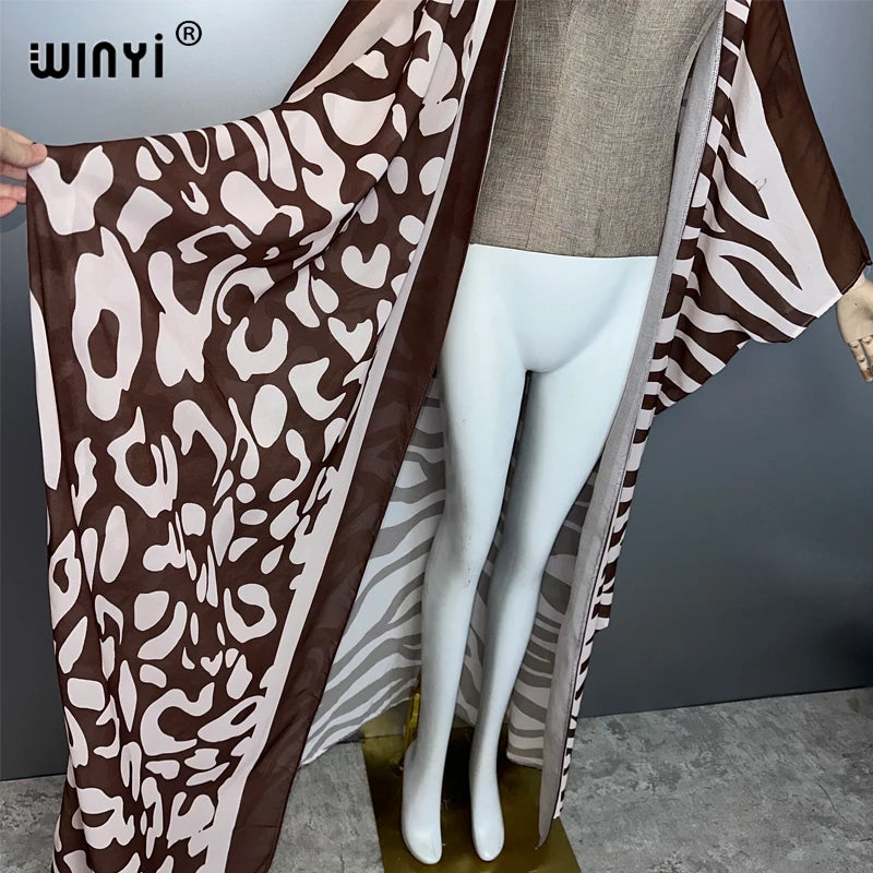 WINYI Africa Bohemia Print Kimonos Loose Dresses for Woman Cardigans Beach Outfits Kaftan Beach Cover Up Evening Dress Maxi Coat