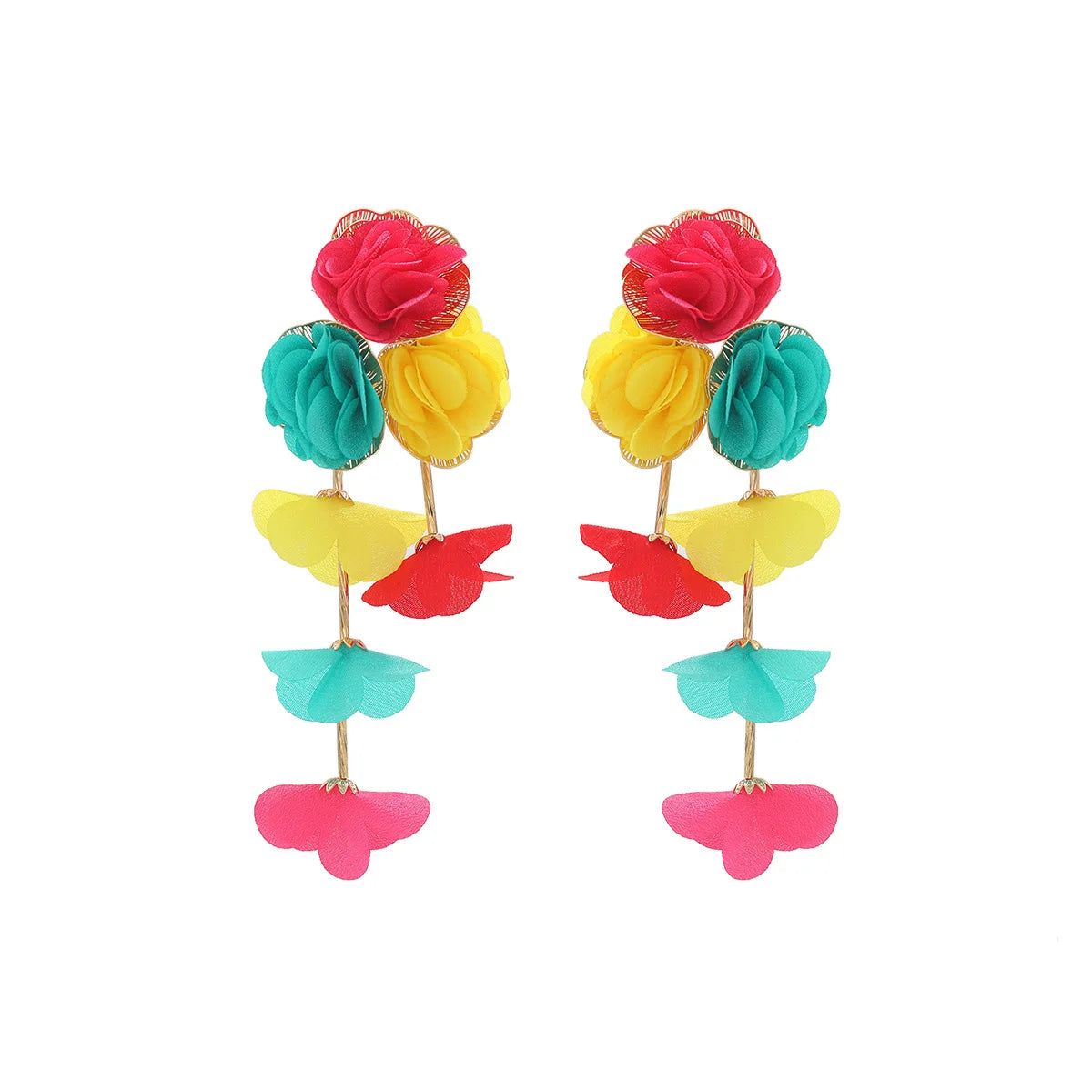 Chiffon flower multi-layer earrings, summer beach vacation style exaggerated earrings design, light luxury, niche