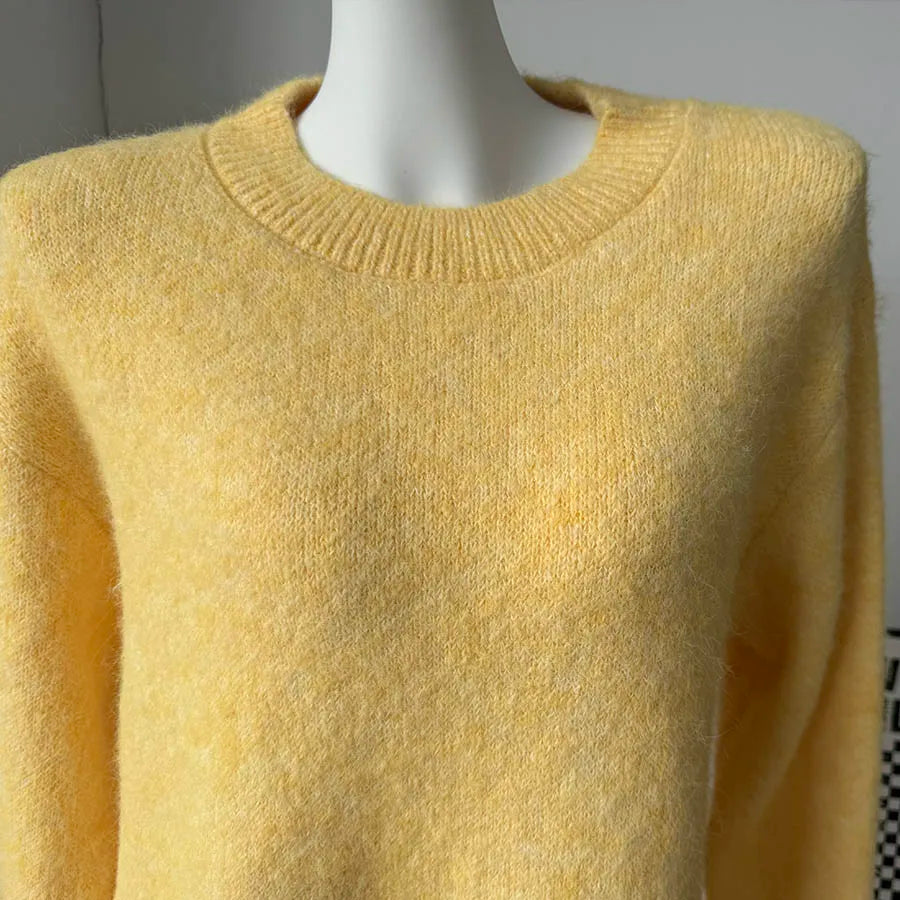 Hirsionsan Basic O Neck Basic Sleeve Sweater Women 2025 Oversized Short Knitted Wool Pullover Female Casual Thick Warm Soft Tops