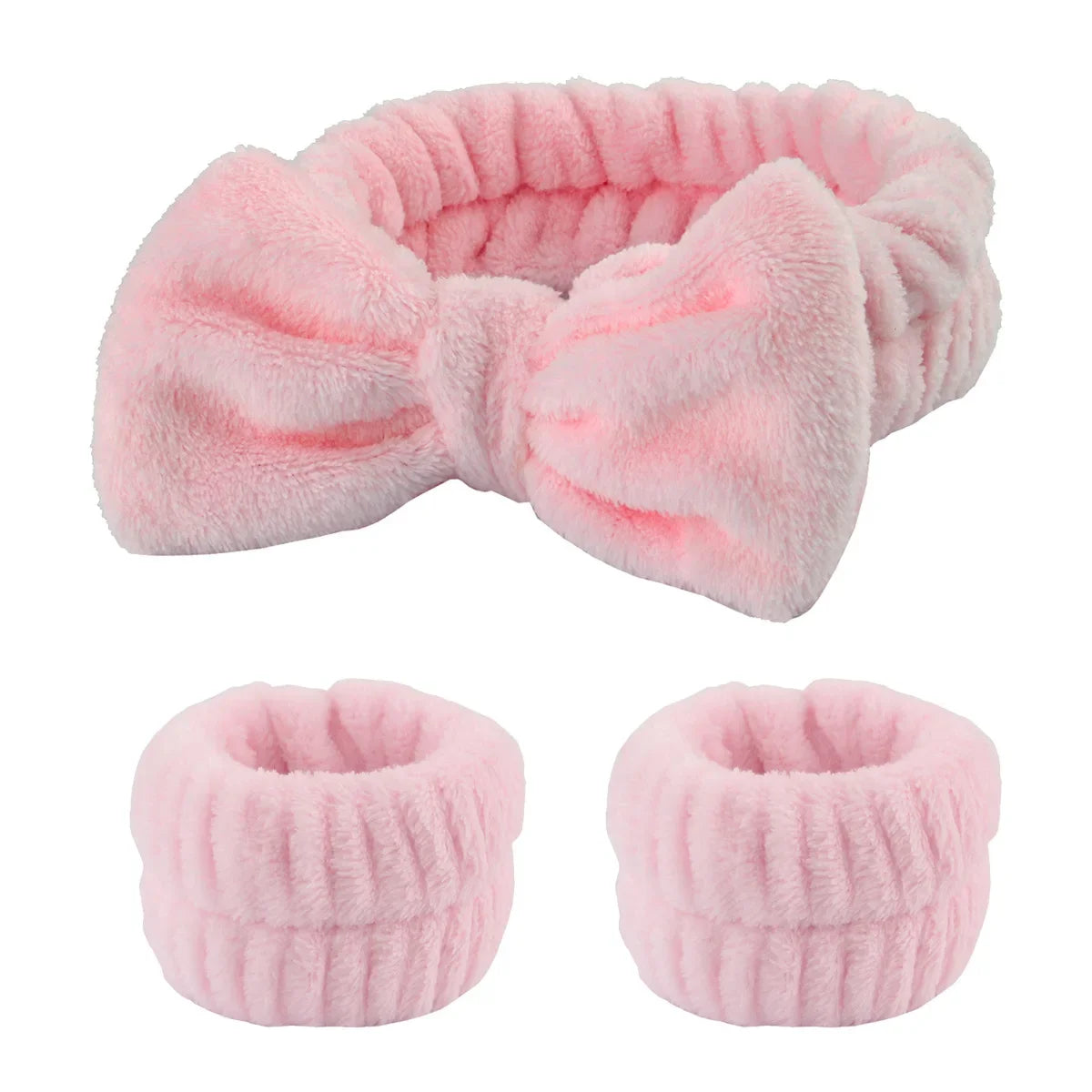 Women's Soft Coral Fleece Headband Wide Bow Hair Band Wristband for Skincare Face Washing Hair Accessories