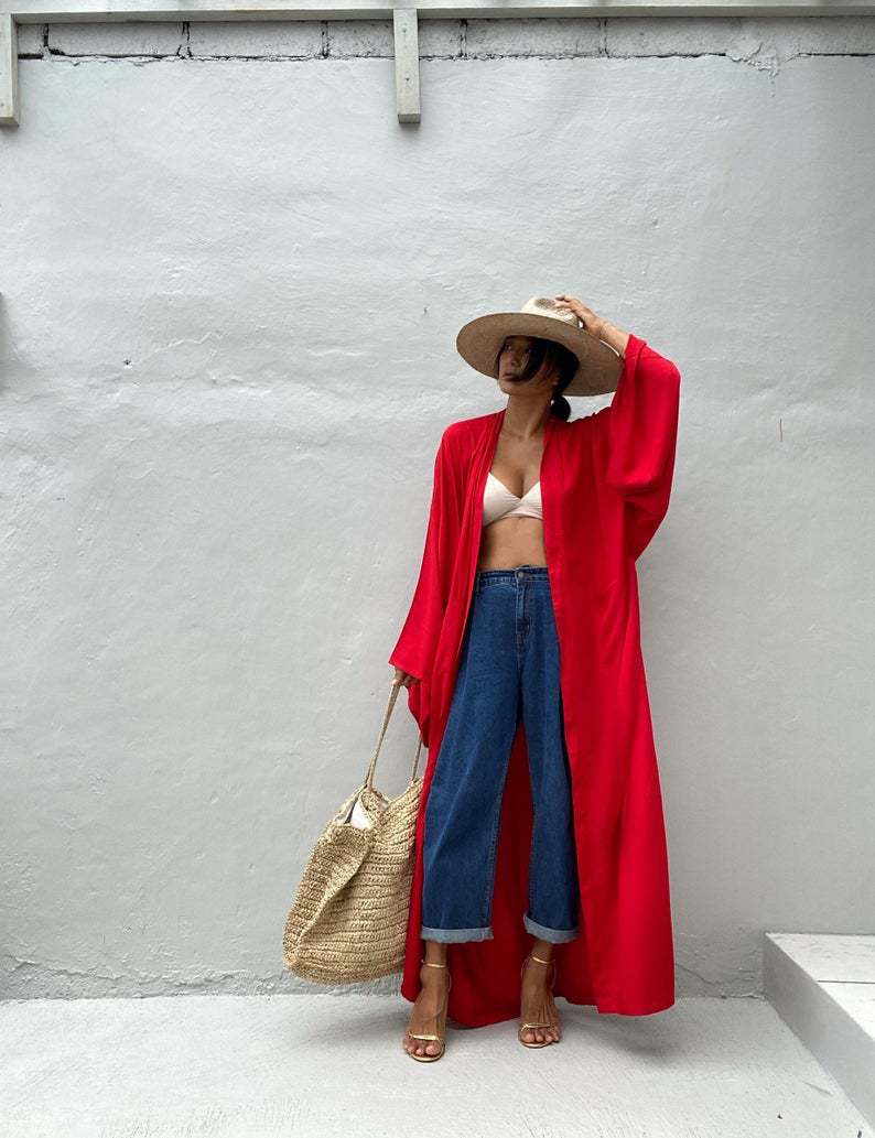 Solid Beach Cover Up Women Self Belted Wrap Kimono Dress Swimsuit 2025 New Robe Summer Beachwear Factory Supply