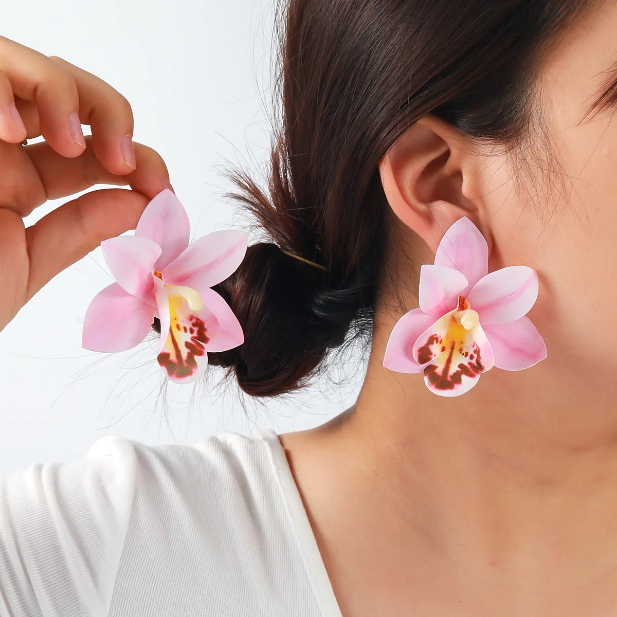 Chiffon flower multi-layer earrings, summer beach vacation style exaggerated earrings design, light luxury, niche