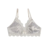 Korean Style Triangle Cup Bow Lace Bra for Women Small Chest Satin Underwear Sweet Breathable Comfortable Soft Bra