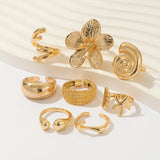 Bohemian Vintage Gold Color Open Joint Ring For Women Vacation Beach Style Flower Starfish Knuckle Rings Set Jewelry