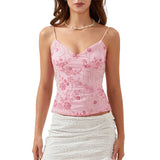 Summer Women Y2k Sequin Halter Crop Tops Pearl Embellished Cami Tops Summer Glitter V Neck Rhinestone Camisole Tank Shirt