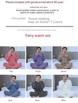 Women's Thickened Warm Sleepwear coral velvet homewear Fluffy O-neck leisure pajamas Striped Large Size Adapted Winter Sleepwear