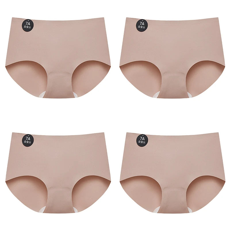 Falllsweet 4Pcs/Set Seamless Silk Briefs For Women Mulberry Silk Panties Comfortable Underpants Soft Lightweight Underwear M-2XL