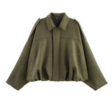 TFMLN Women Suede Bomber Jacket Spring New Fashion Long Sleeve Zipper Oversize Solid Bomber Coat Chic Lady 2025 Streetwear