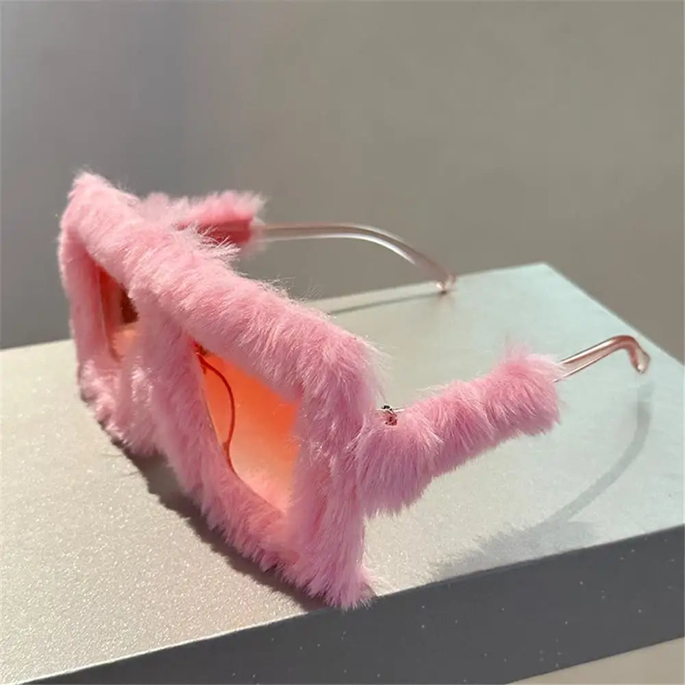 Y2K Oversized Plush Sunglasses Style Soft Fluffy Winter Shades Party Christmas Halloween Cosplay Novelty Glasses for Women