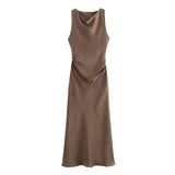 Satin Long Dresses for Women 2026 Summer Slip Midi Dress Woman Sexy Evening Party Dress Sleeveless Female Elegant Dresses