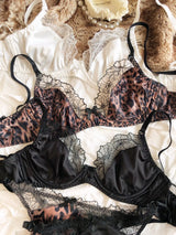French Ultra Thin Women Lingerie Set Sexy Satin Lace Splicing Comfort Bras Leopard Print Temptation Bra and Thong Sets Underwear