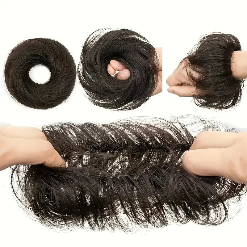 Elegant Synthetic Hair Bun for Women Soft Comfortable Chignon Style Elastic Rubber Band Scrunchy Updo Hairpiece