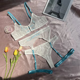 Sexy Women's Underwear Set Transparent Three Piece Bra And Underwear Set Garter Belt Exotic Mesh Mesh Underwear Sleepwear Set ok