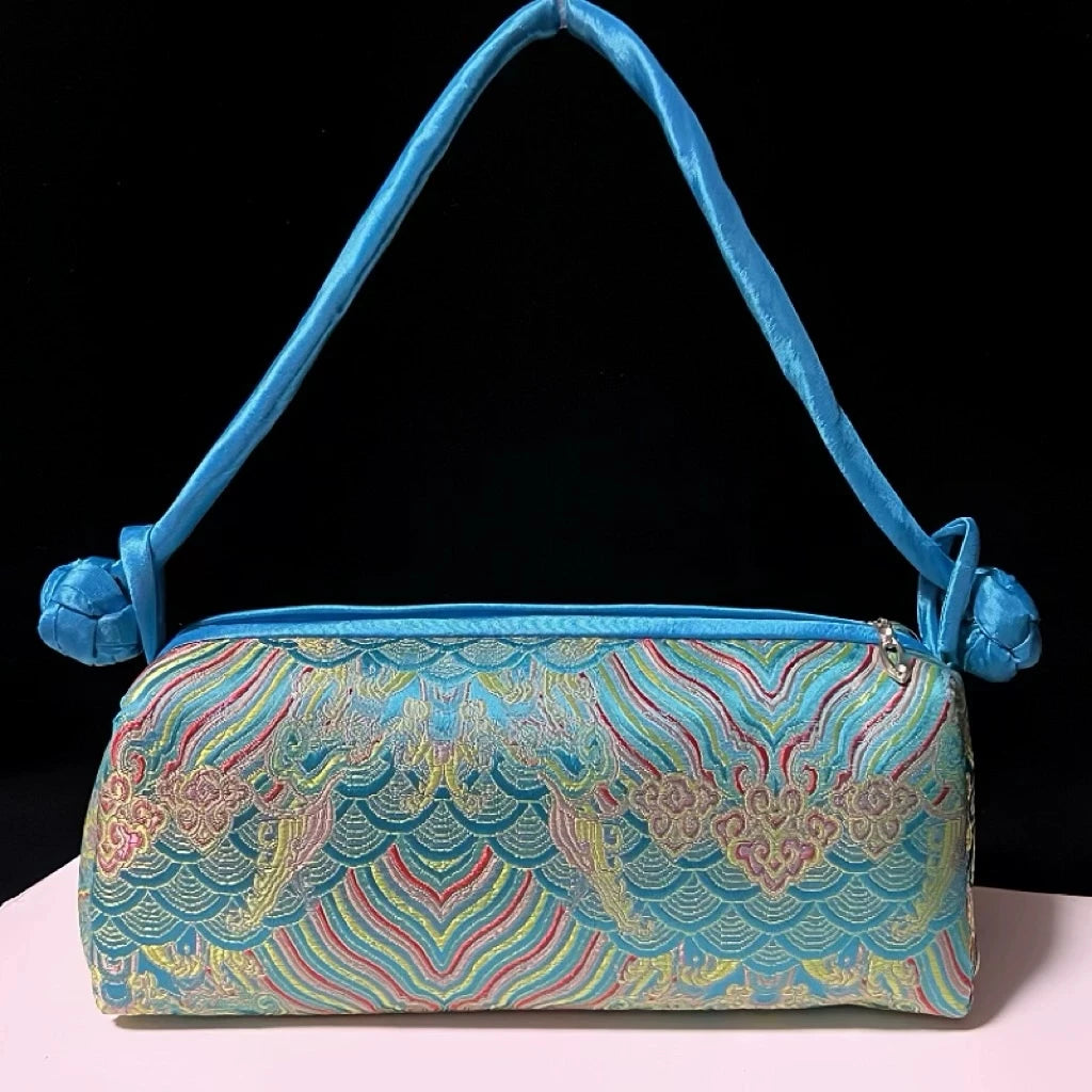 Fashion Shoulder Bag Women Handbag Luxury Embroidered Silk Bag Female Purse Small Cute Cosplay Cheongsam Flower Satin Tote Bag