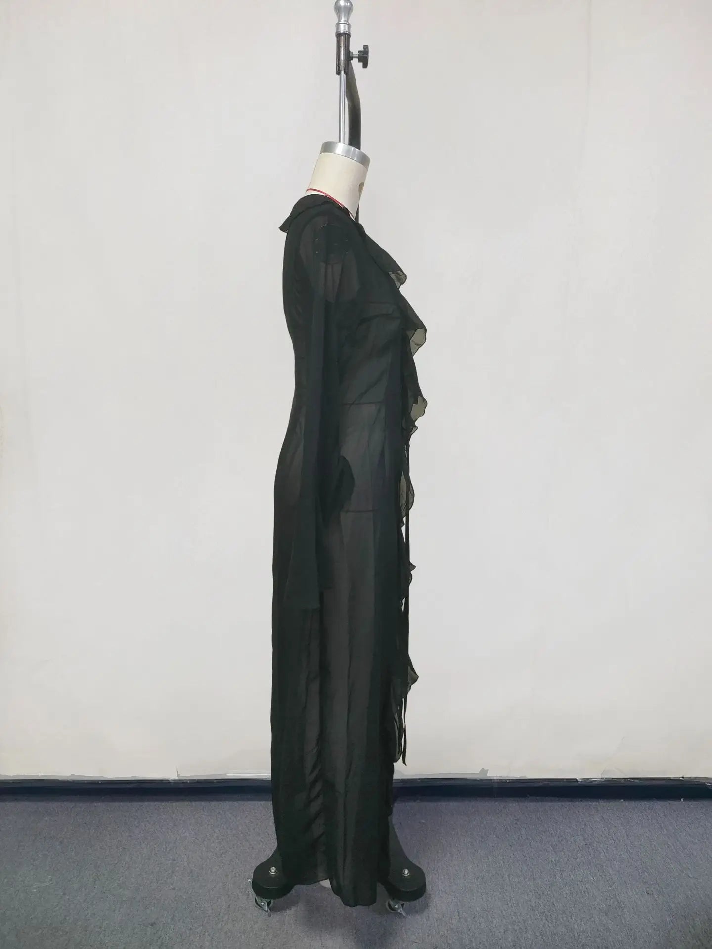 Beach Cover Up Cover-ups Dress Chiffon Long Sleeve Sunscreen Beachwear Womens Clothing Sexy V Neck Ruffled Black White New Tunic