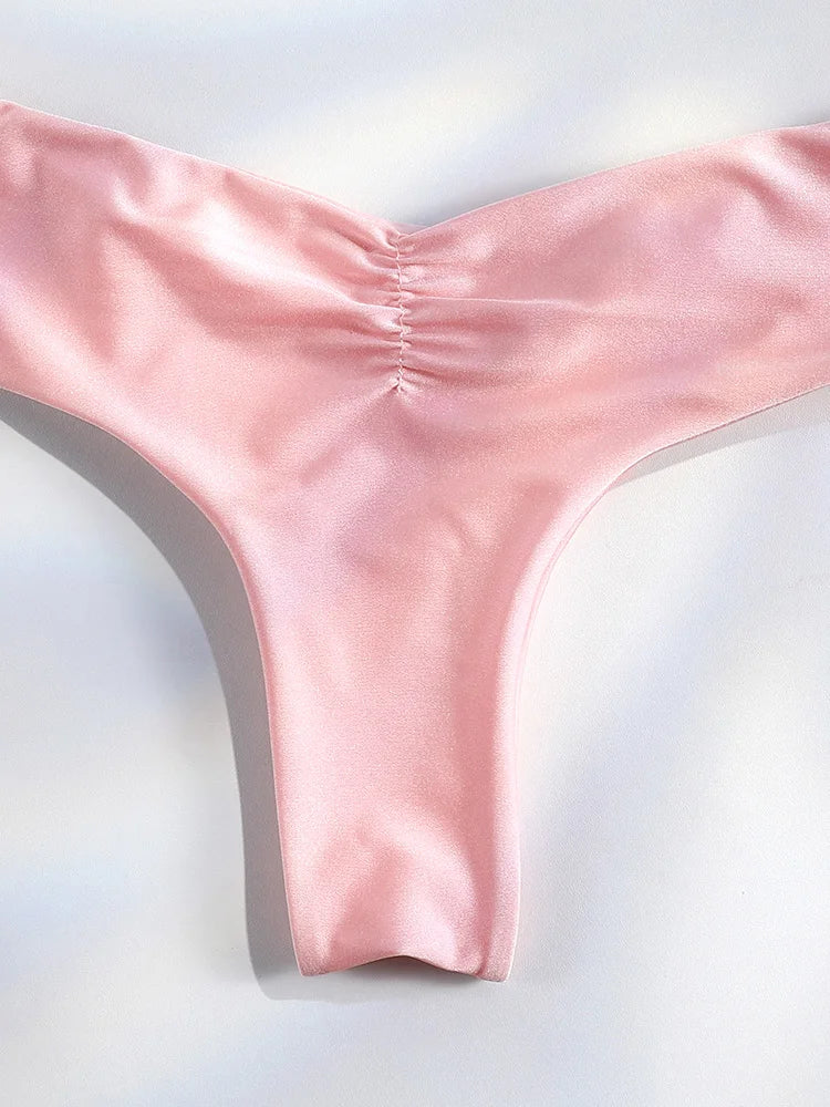 Sexy Folds Bikini Set Solid Micro Bikinis Women Swimsuit Female Triangle Swimwear Beach Wear Bathing Suit