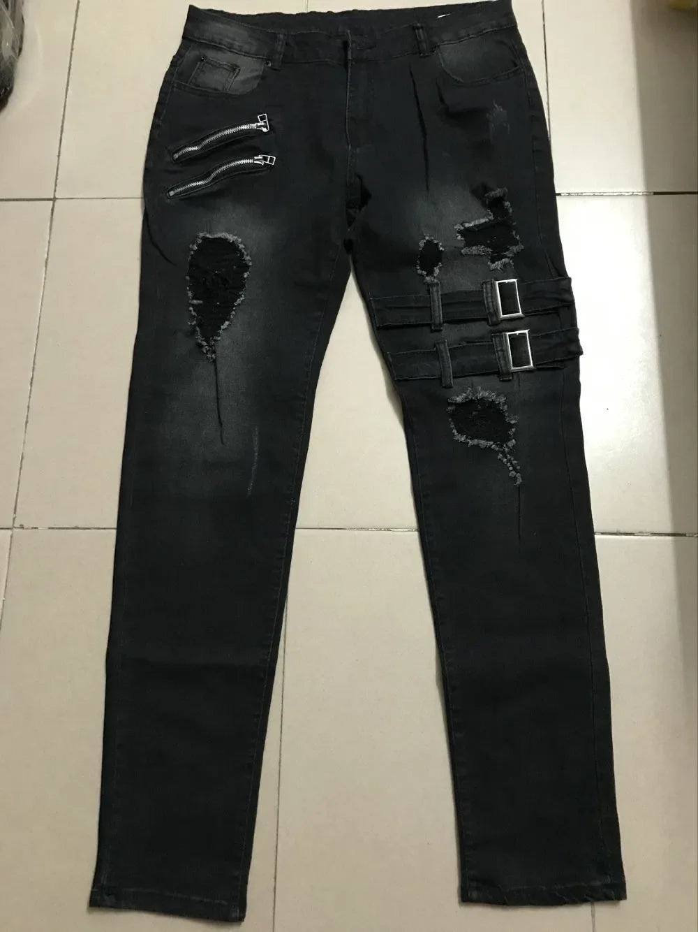 2023 Plus Size Straight Jeans Man Pants Spring Summer Boyfriend Jeans Streetwear Skinny Zips 3 Colors Cacual Long Denim Trousers