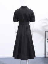 Elegant Belt Women Long Black Dress Full Sleeve Pleated Lapel Waist-Closed Female  A Line Dresses 2026 Spring Lady Robes New